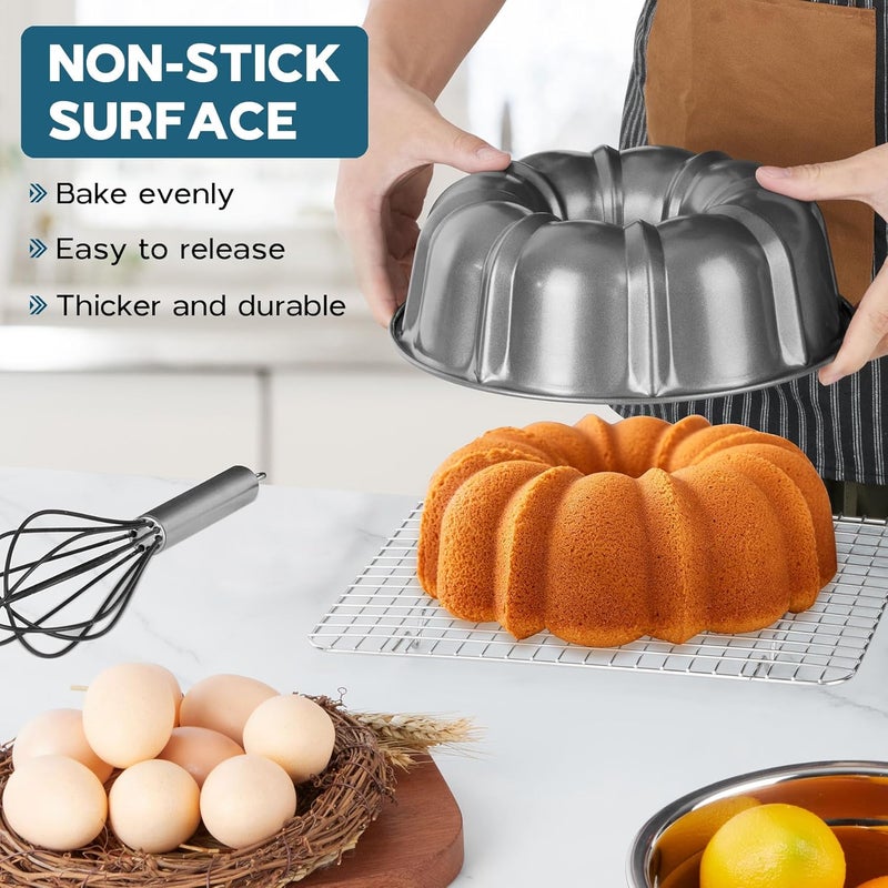Onader Fluted Cake Pan, 10 Inch Nonstick Round Tube Baking Pan for Pound Cake, 10 Cups Large Heavy Duty Carbon Steel Baking Mold Bakeware, Gray - Image 4